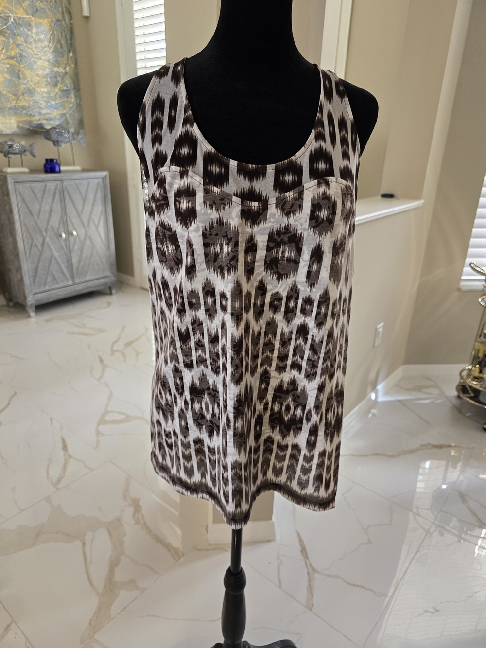 INC International Concepts Brown & White Printed Scoop Neck Tank